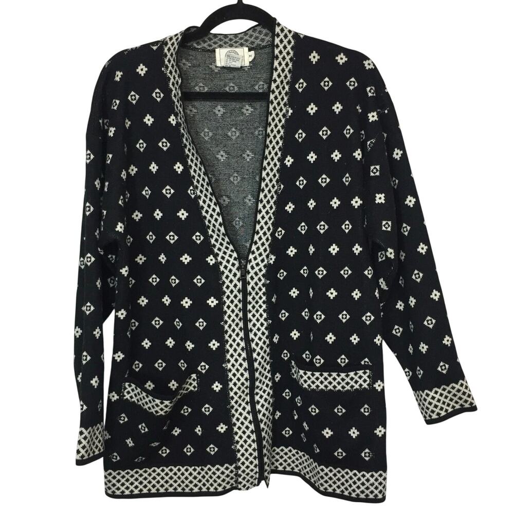 Vintage Evan Picone Sport Wool Blend Zip Cardigan Medium V-Neck Grannycore